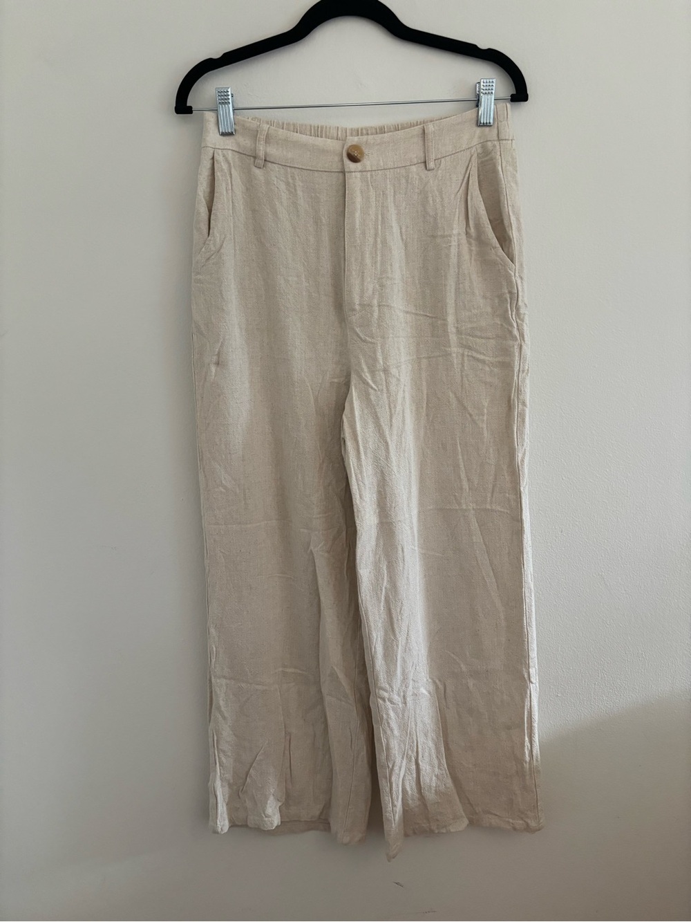 Lulu's Cream Wide-Leg Linen Trousers